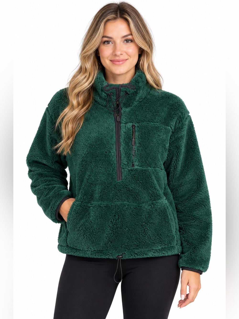 Victoria’s Secret PINK Sherpa Pullover Women’s M Green Fuzzy Teddy 1/2 Zip